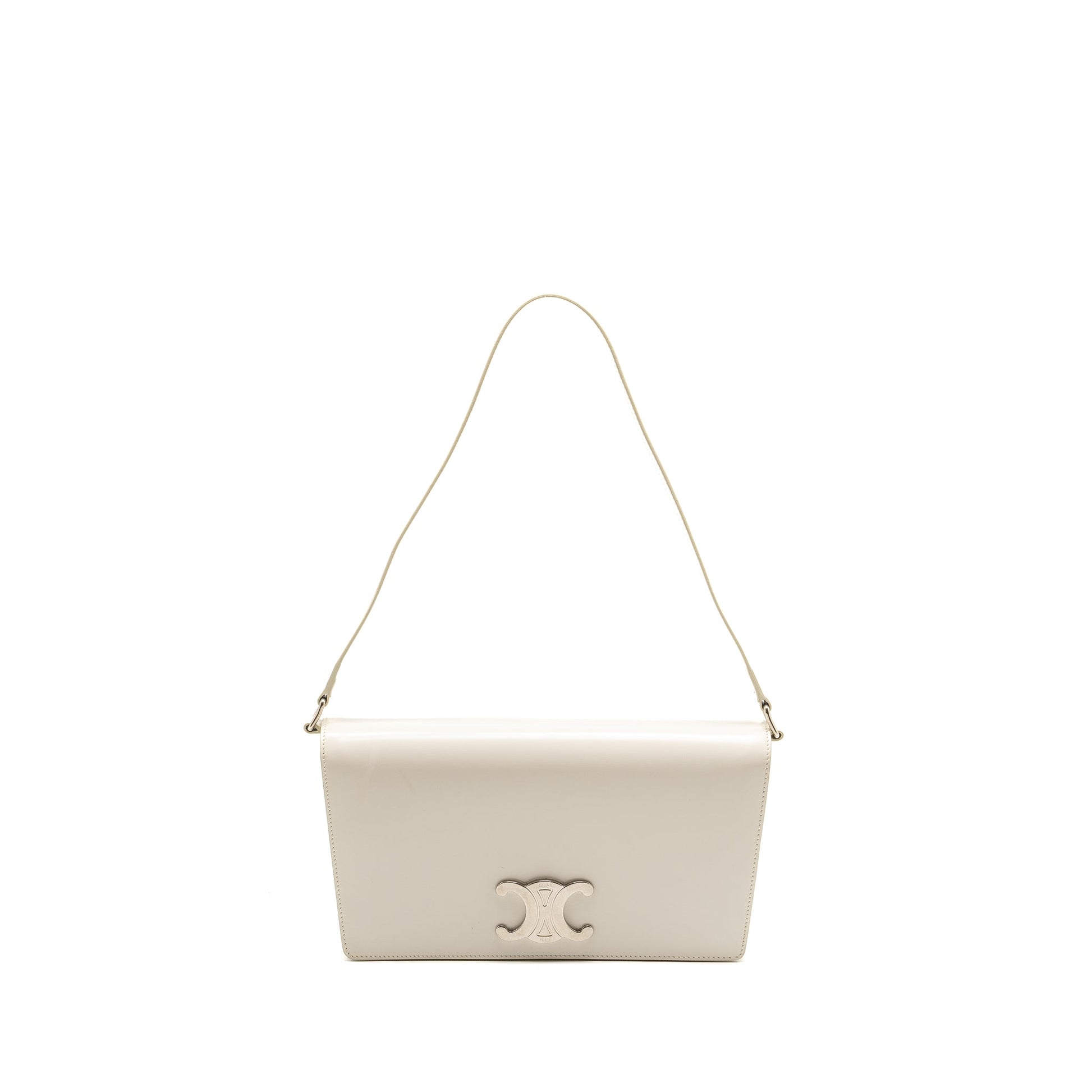 Celine Trapeze Triomphe Purse Calfskin Handbag White Mini Travel Bag