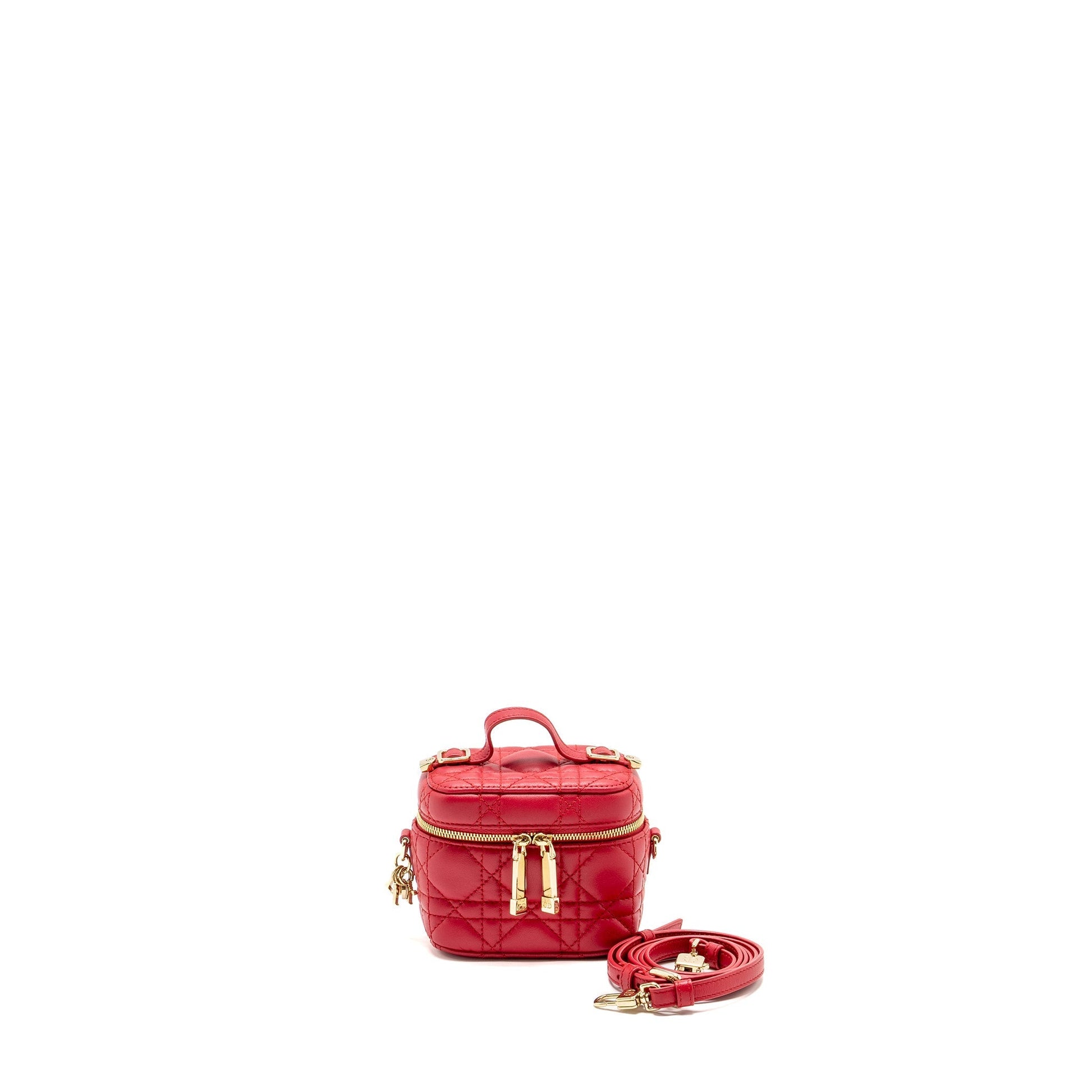 Dior Micro Lady Vanity Case Lambskin Handbag Red Travel Bag