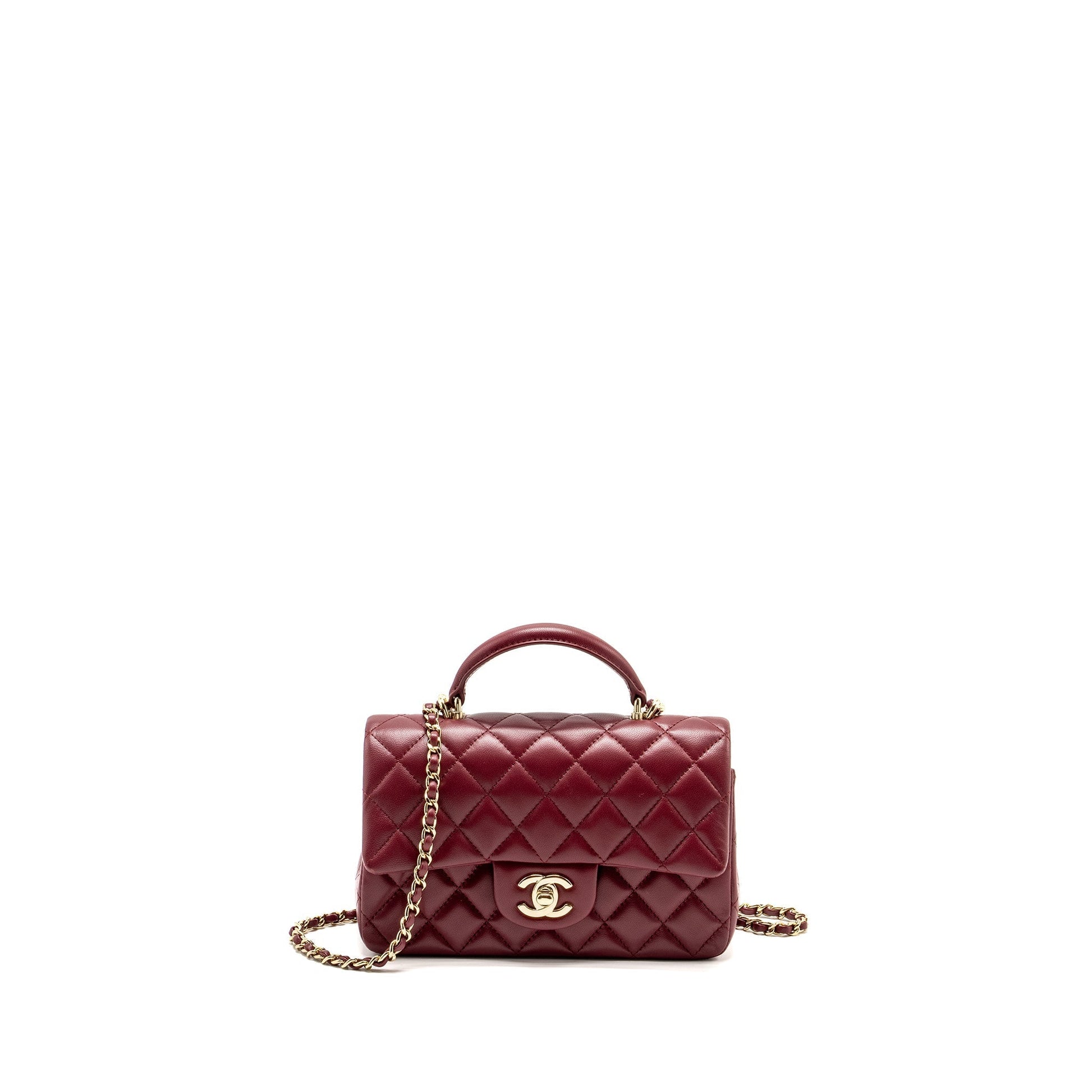 Chanel Top Handle Rectangular Flap Lambskin Burgundy Shoulder Bag