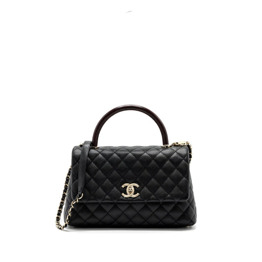 Chanel Coco Handle Flap Lizard Embossed Handle Black Shoulder Bag