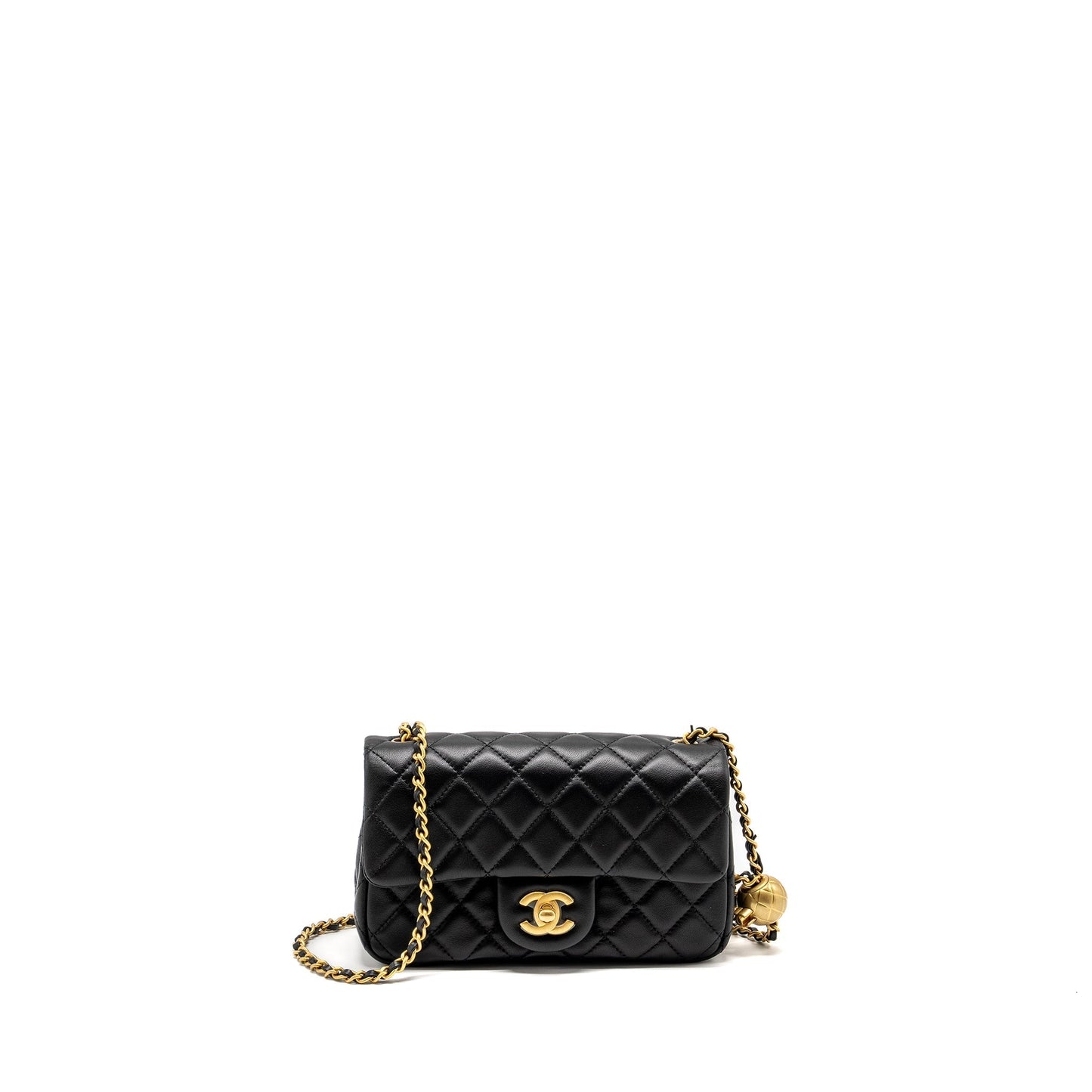 Chanel Pearl Crush Rectangular Flap Lambskin GHW Black Shoulder Bag Microchip 1