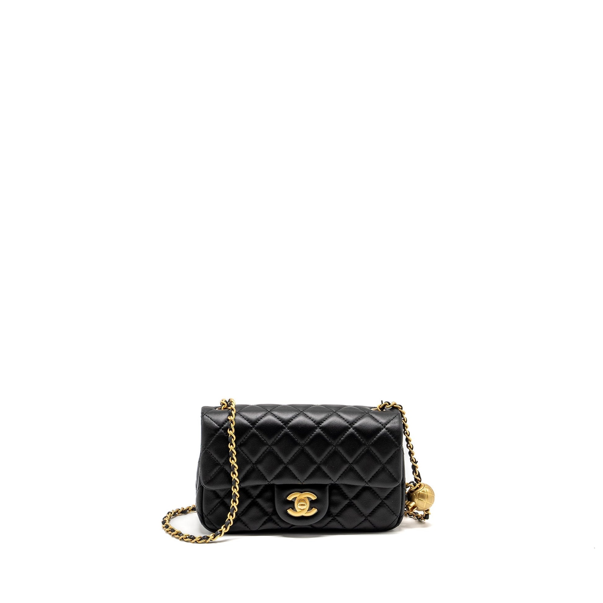 Chanel Pearl Crush Rectangular Flap Lambskin GHW Black Shoulder Bag Microchip 1
