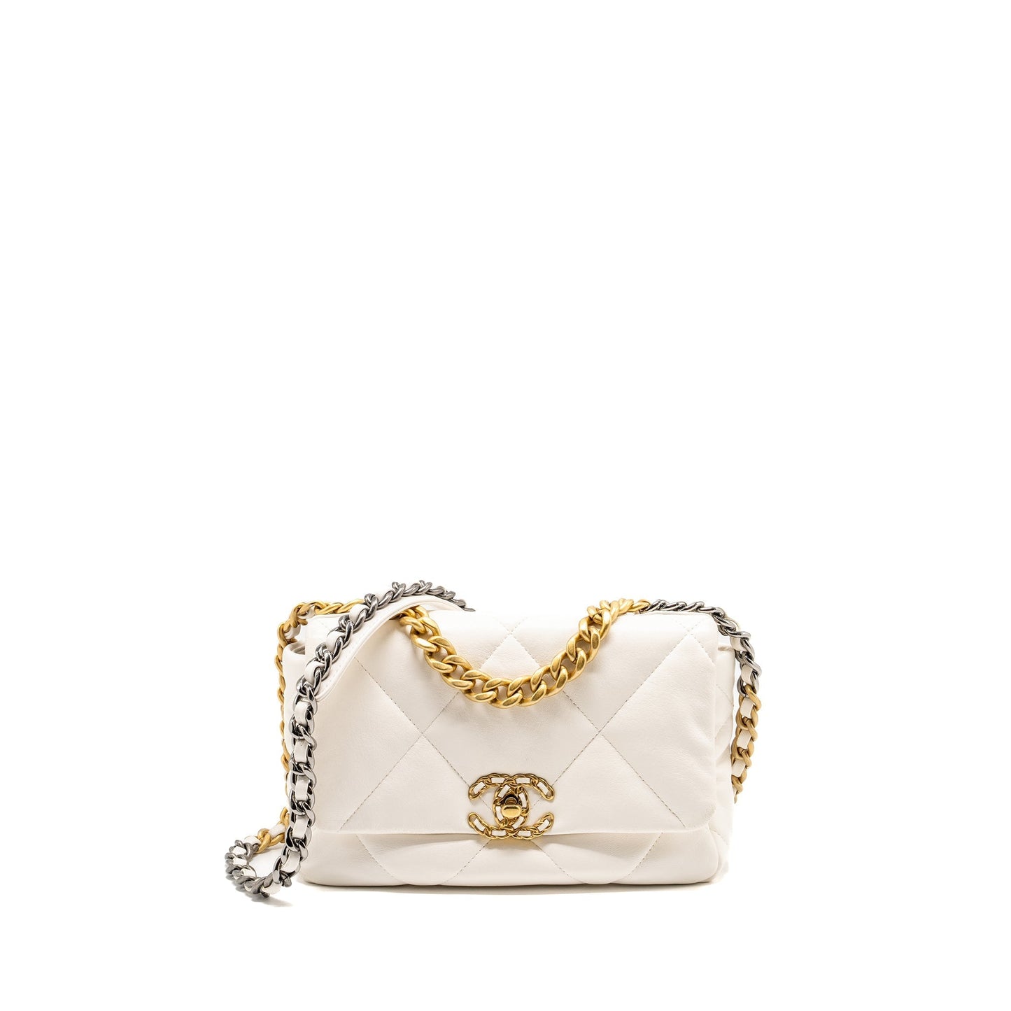 Chanel 19 Lambskin Hardware Multicolour White Small Handbag