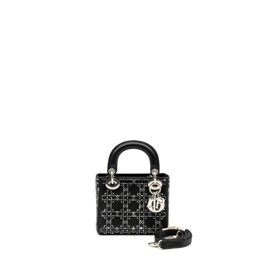 Dior Lady Stain Crystal Handbag Black Mini Travel Bag