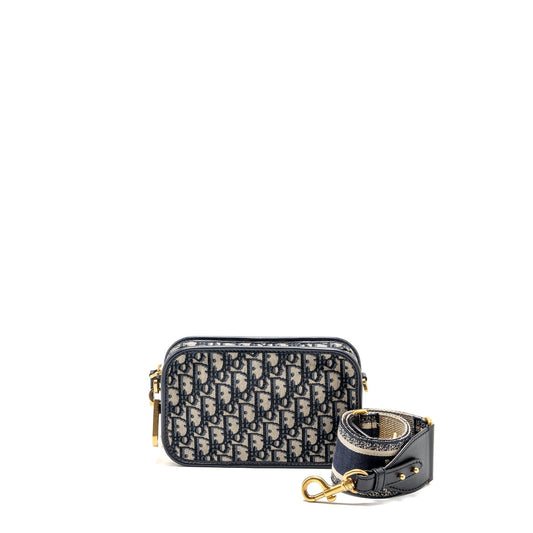 Dior quake Pouch With Shoulder Wide Strap Oblique Canvas Blue Shoulder Bag