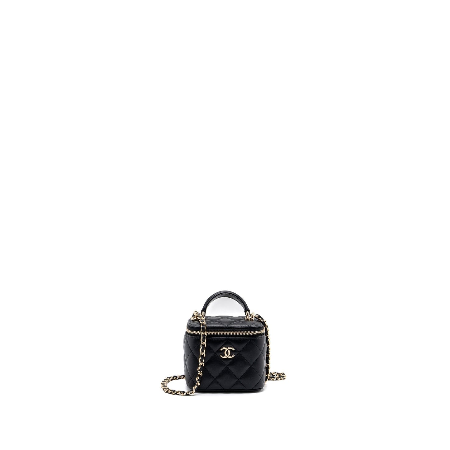 Chanel top handle vanity lambskin LGHW microchip Black Mini Bag