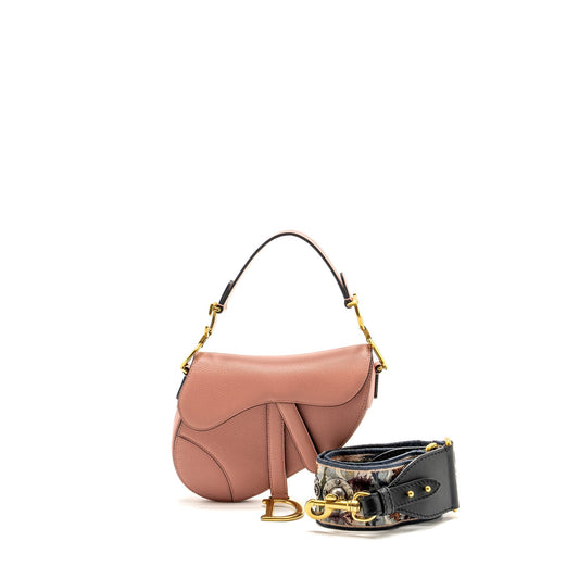Dior Saddle Purse Grained Calfskin Handbag Pink Mini Travel Bag