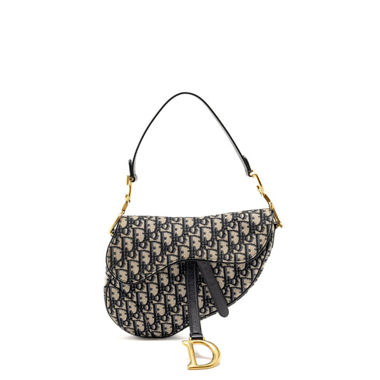 Dior Saddle Purse Oblique Handbag Canvas Blue Travel Bag
