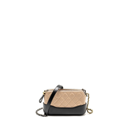 Chanel Gabrielle double zip on calfskin hardware Multicolor Black Beige Clutch Bag