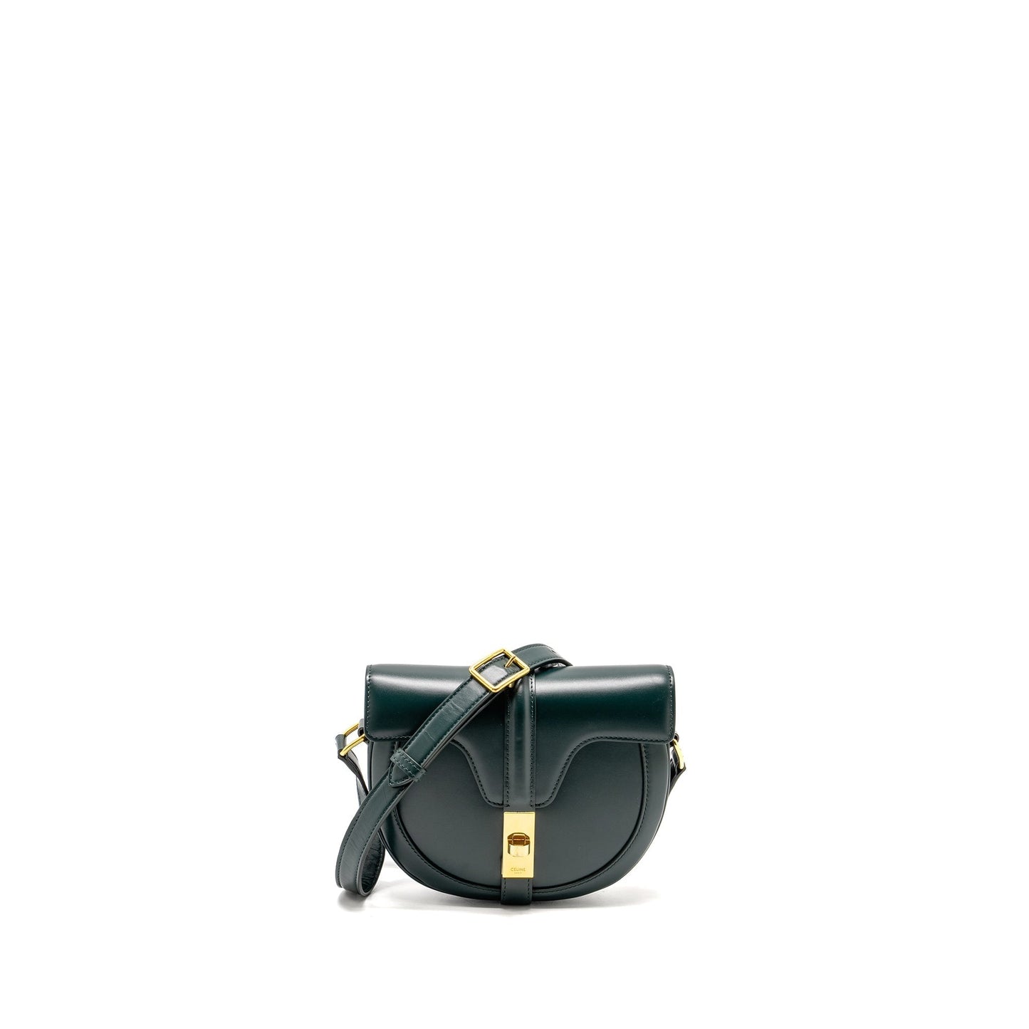 Celine Besace Purse Calfskin Dark Handbag Green Small Travel Bag