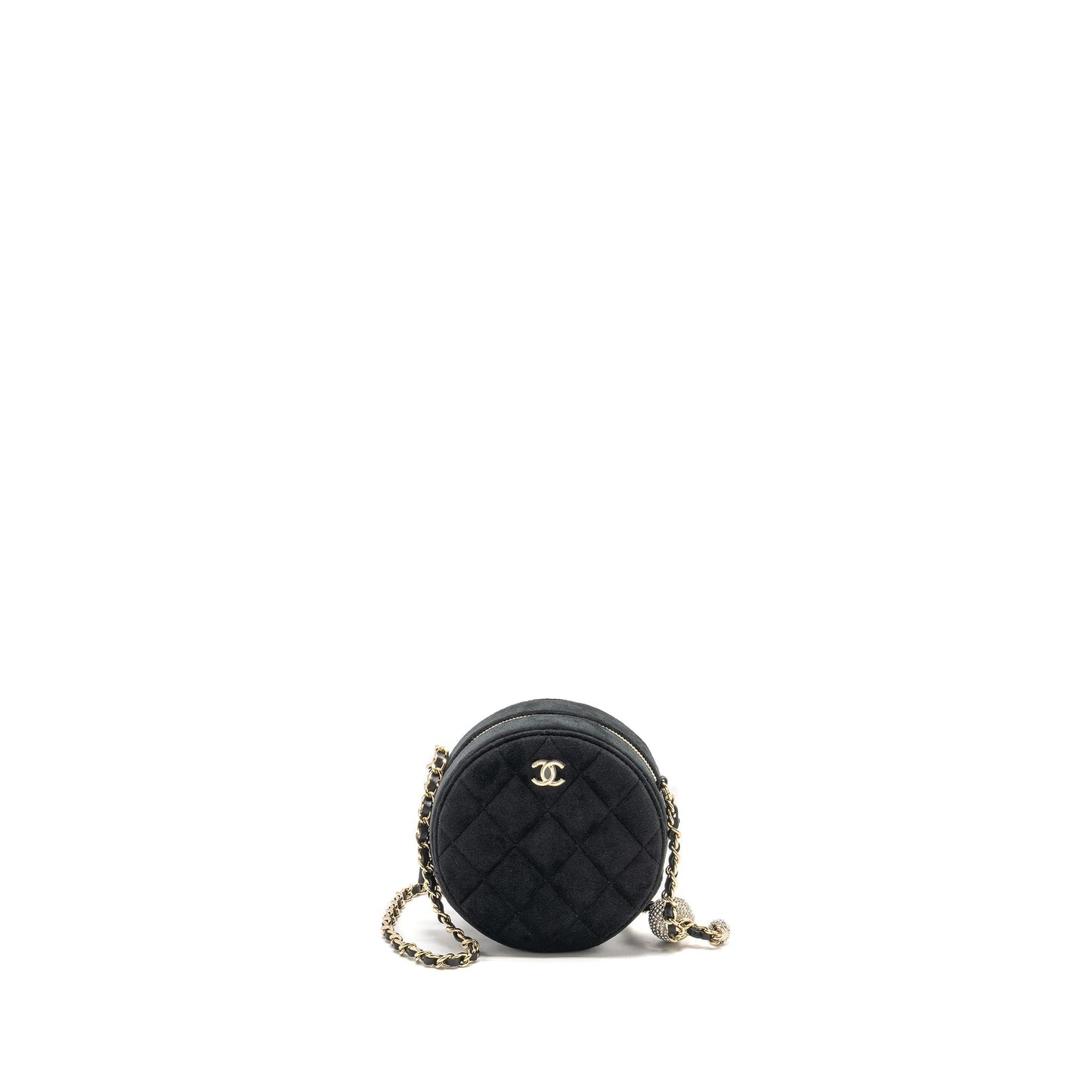 Chanel Pearl Crush Round Quilted Velvet LGHW Black Clutch Bag