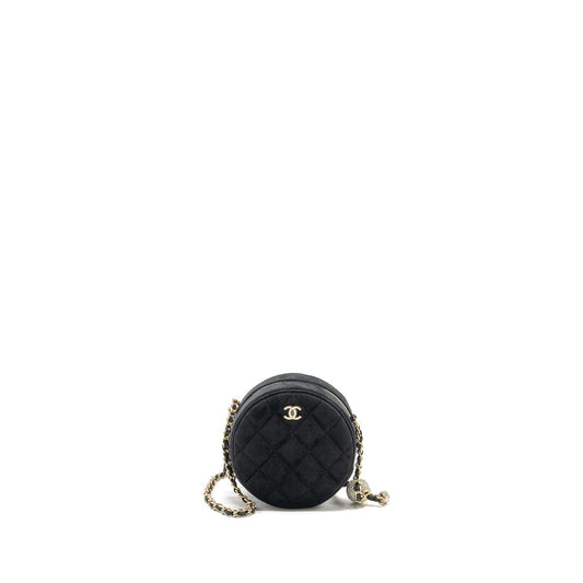 Chanel Pearl Crush Round Quilted Velvet LGHW Black Clutch Bag