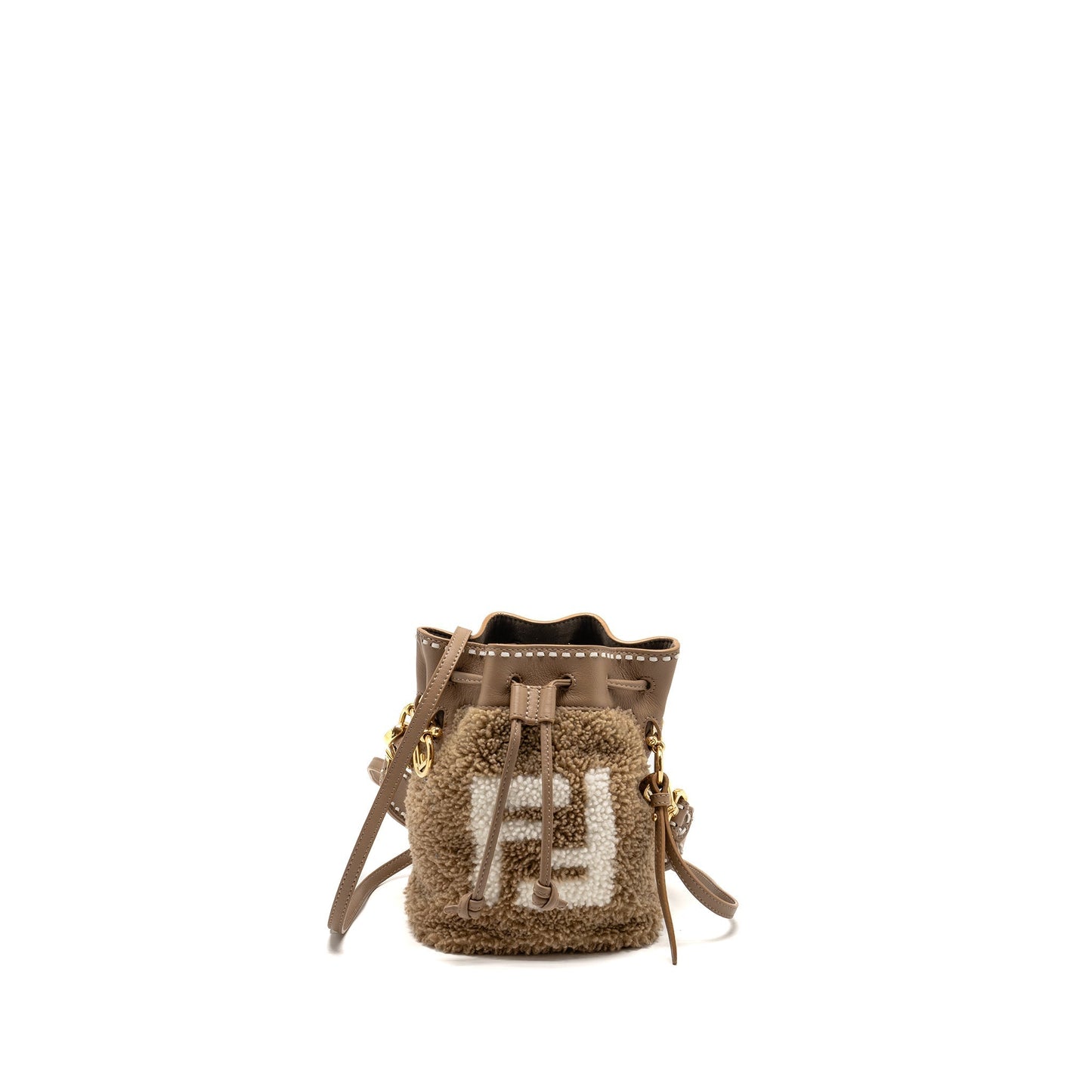 Fendi Mon Tresor Purse Shearling Leather Beige Mini Bucket Bag