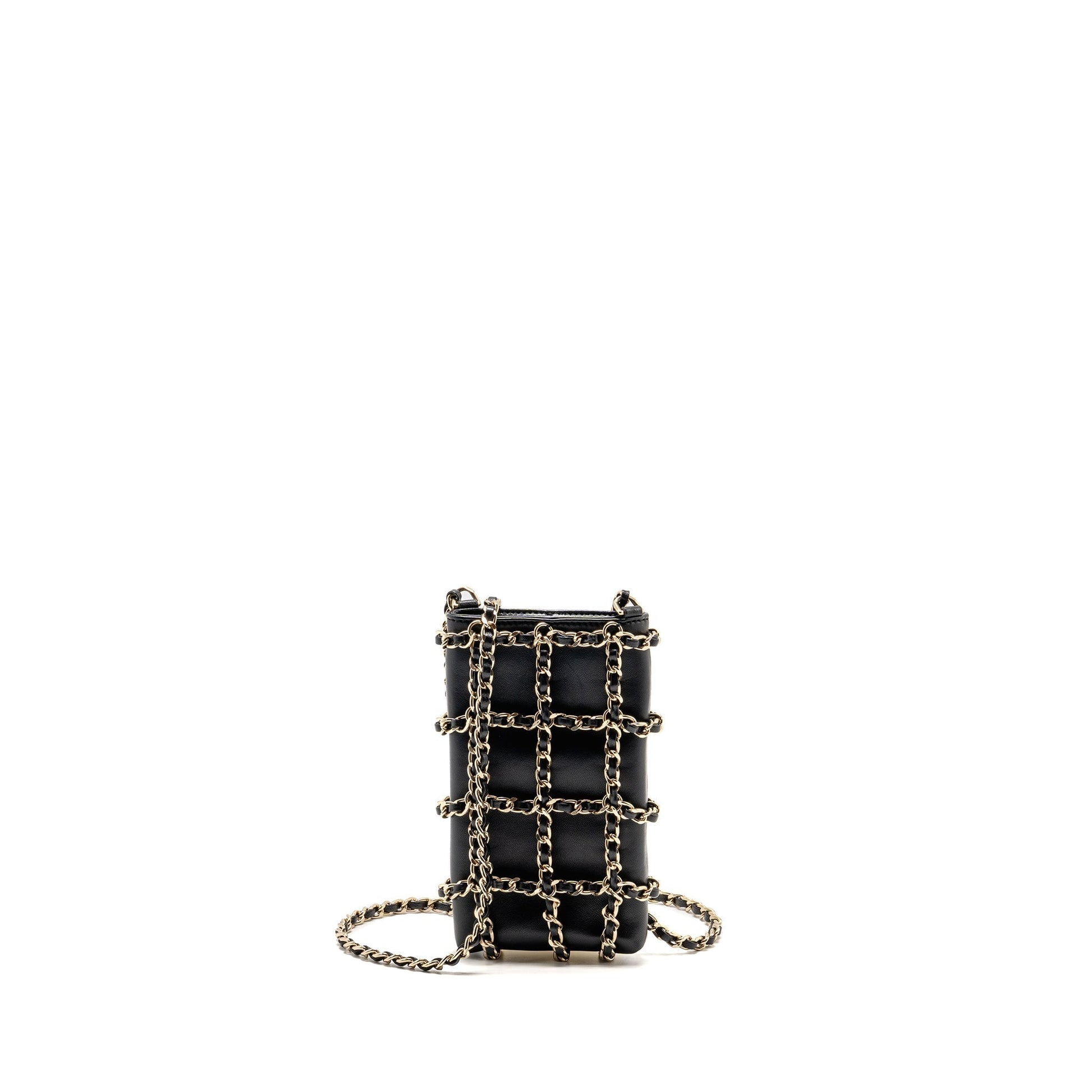 Chanel O Vertical phone holder lambskin GHW Black Gold Clutch Bag