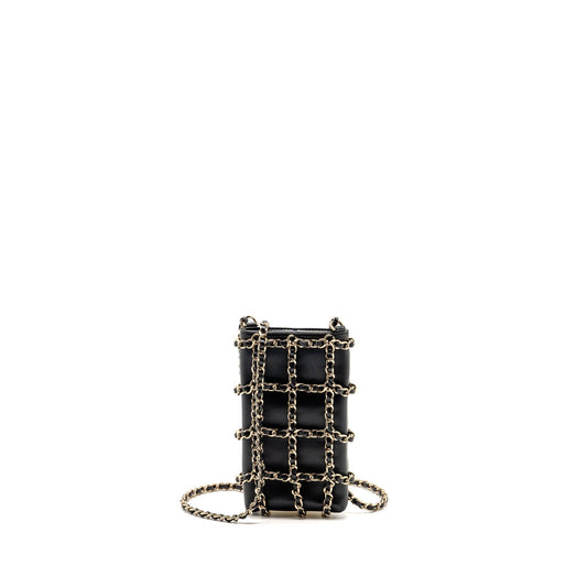 Chanel O Vertical phone holder lambskin GHW Black Gold Clutch Bag