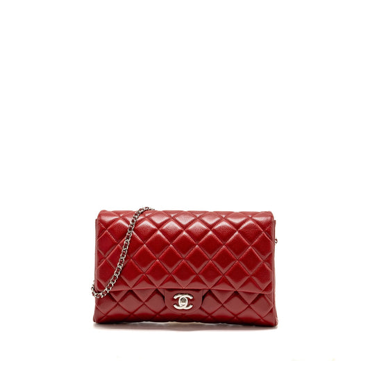 Chanel Timeless Flap Caviar SHW Red Clutch Bag Red Shw