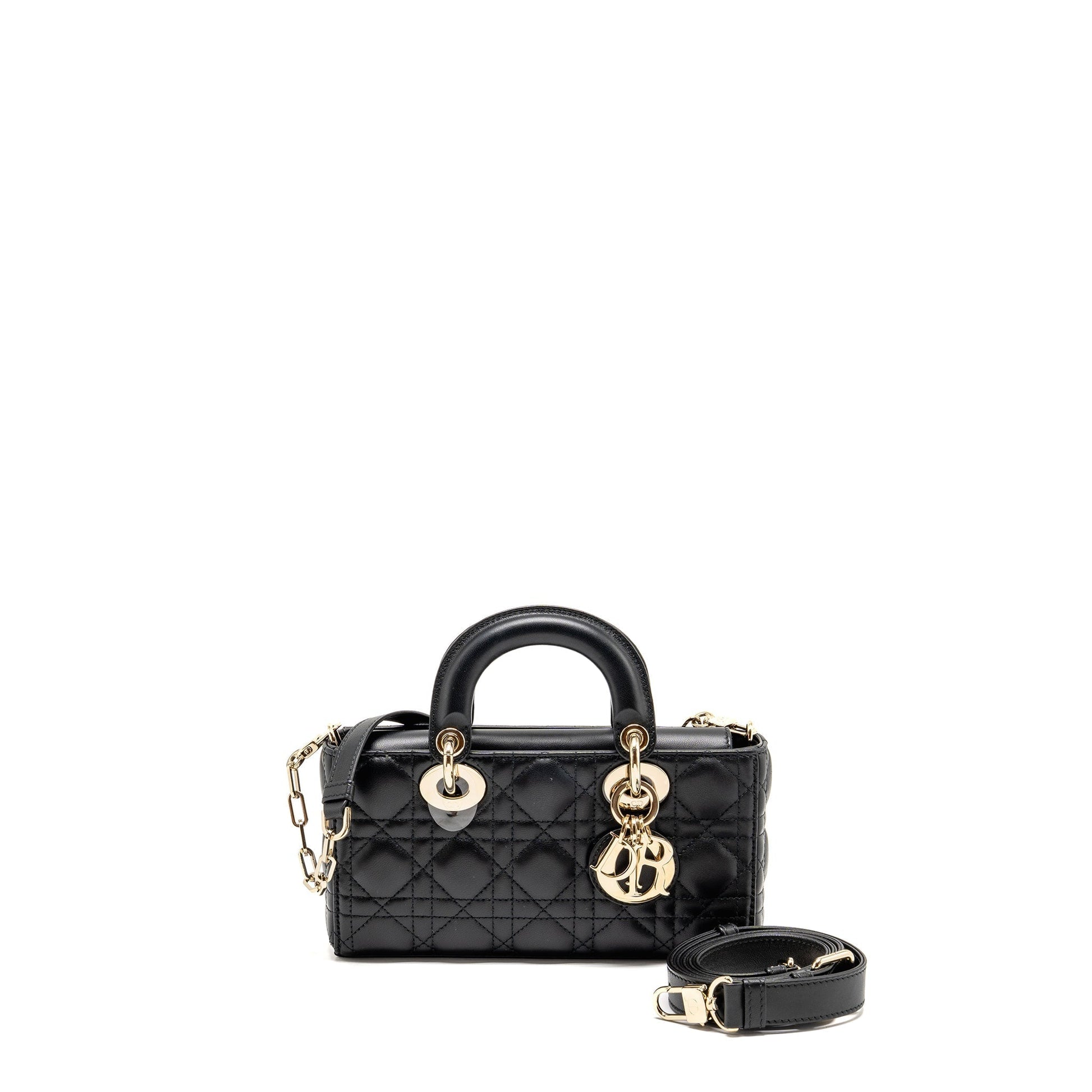 Dior Lady D Joy Purse Cannage Lambskin Handbag Black Small Travel Bag