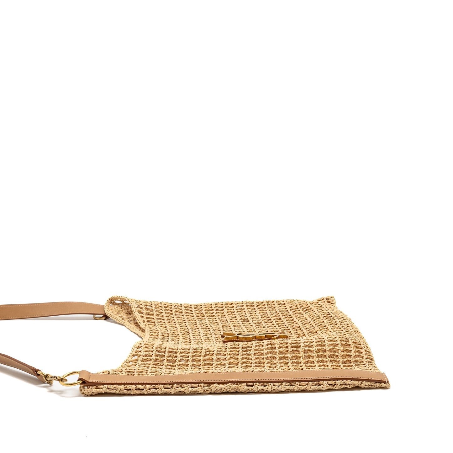 YSL Saint Laurent Oxalis Crochet Purse Riffia Shoulder Bag Leather Beige