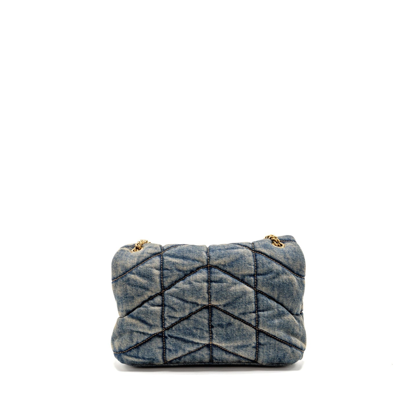 YSL Saint Laurent Toy Loulou Puffer Purse Indigo Cinnamon Shoulder Denim Blue Shoulder Bag