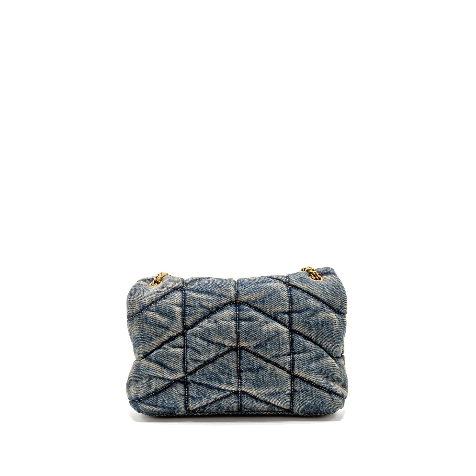 YSL Saint Laurent Toy Loulou Puffer Purse Indigo Cinnamon Shoulder Denim Blue Shoulder Bag