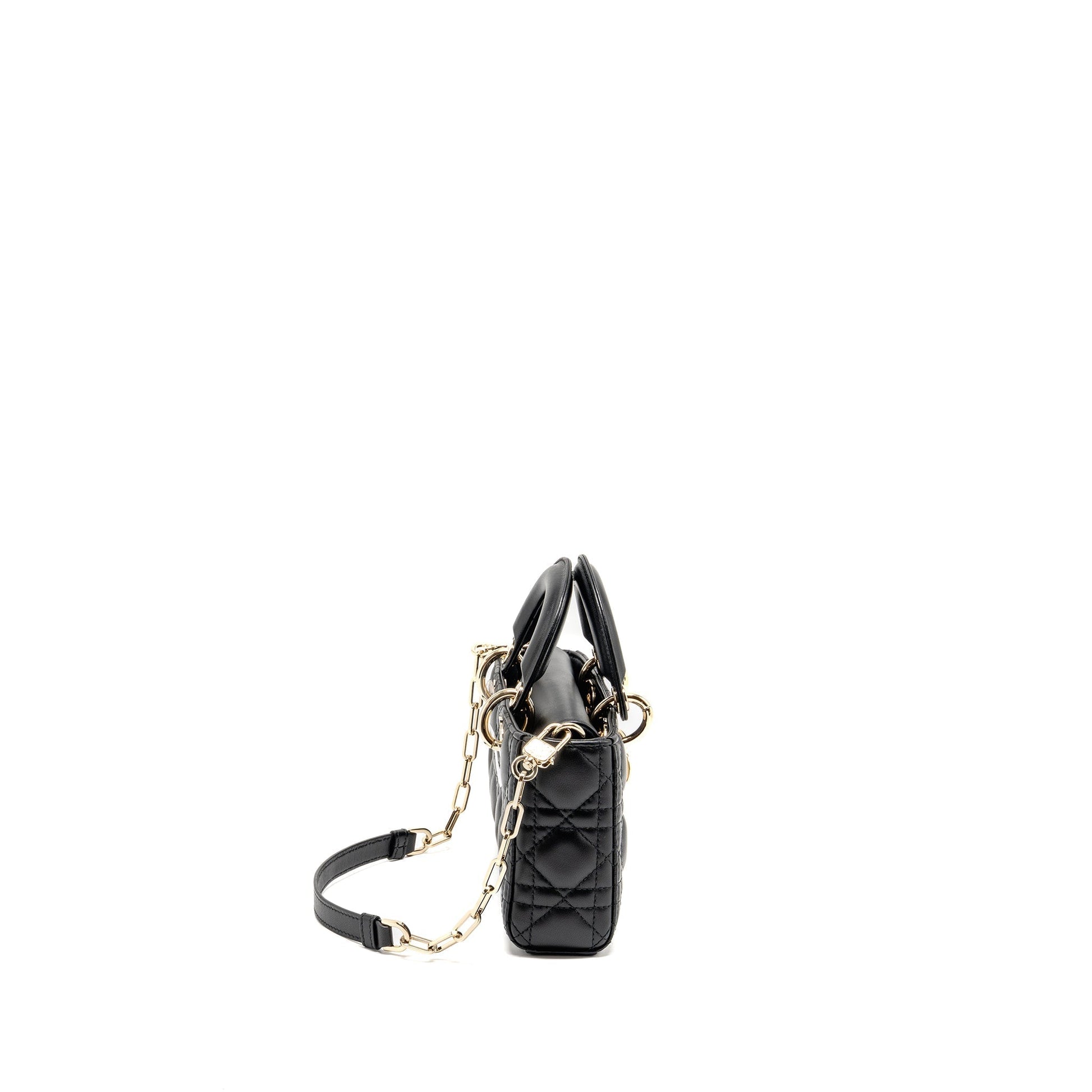 Dior Lady D Joy Purse Cannage Lambskin Handbag Black Small Travel Bag