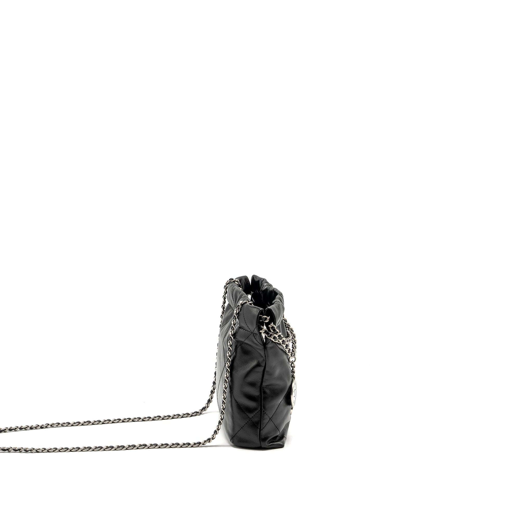 Chanel 22 Shiny Calfskin SHW Microchip Black Mini Bag
