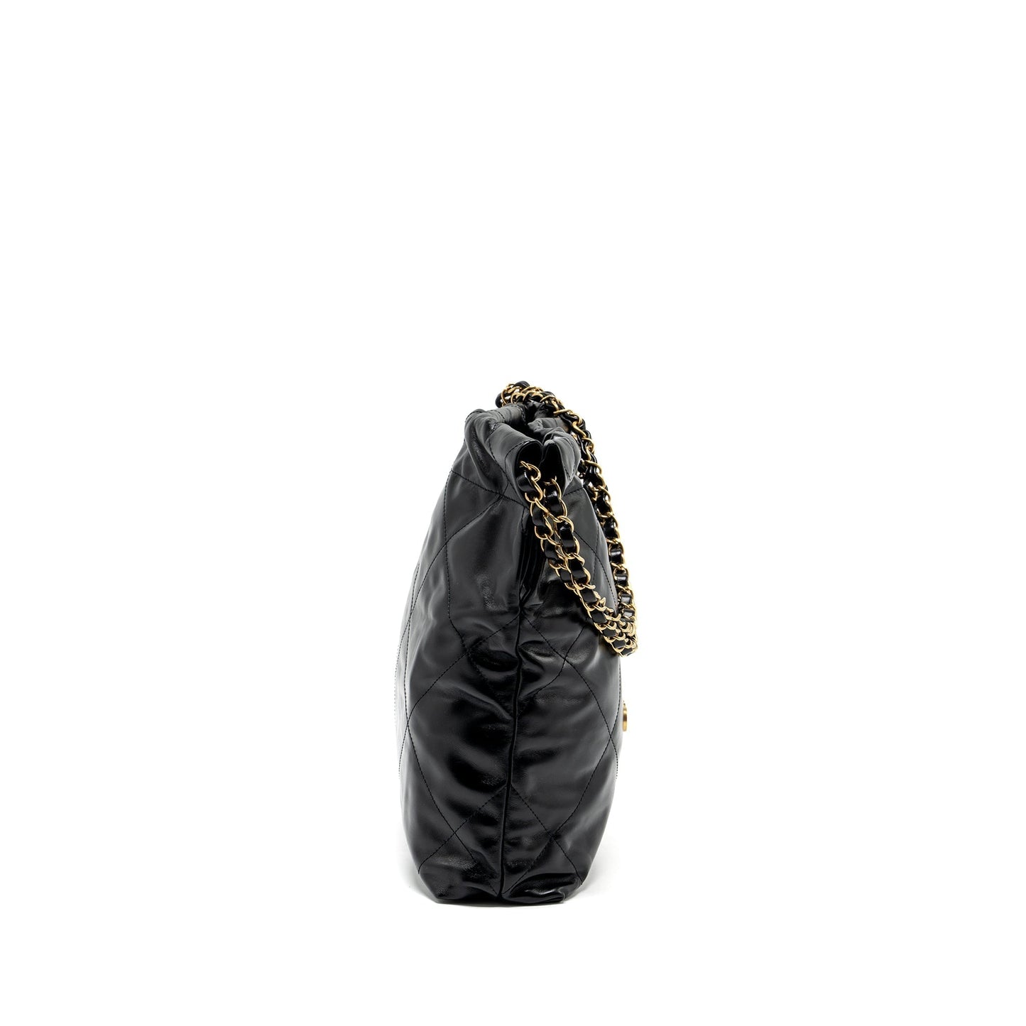 Chanel 22 Letter Shiny Calfskin GHW Microchip Black Gold Small Handbag Ghw Microchip