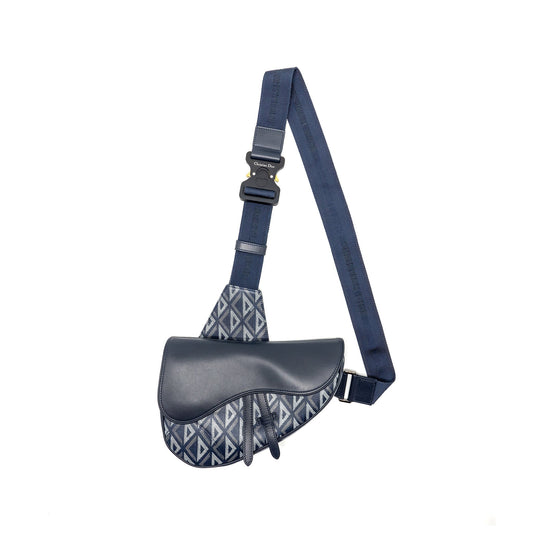 Dior Homme Saddle Purse Diamond Smooth Calfskin Navy Canvas Blue Travel Bag