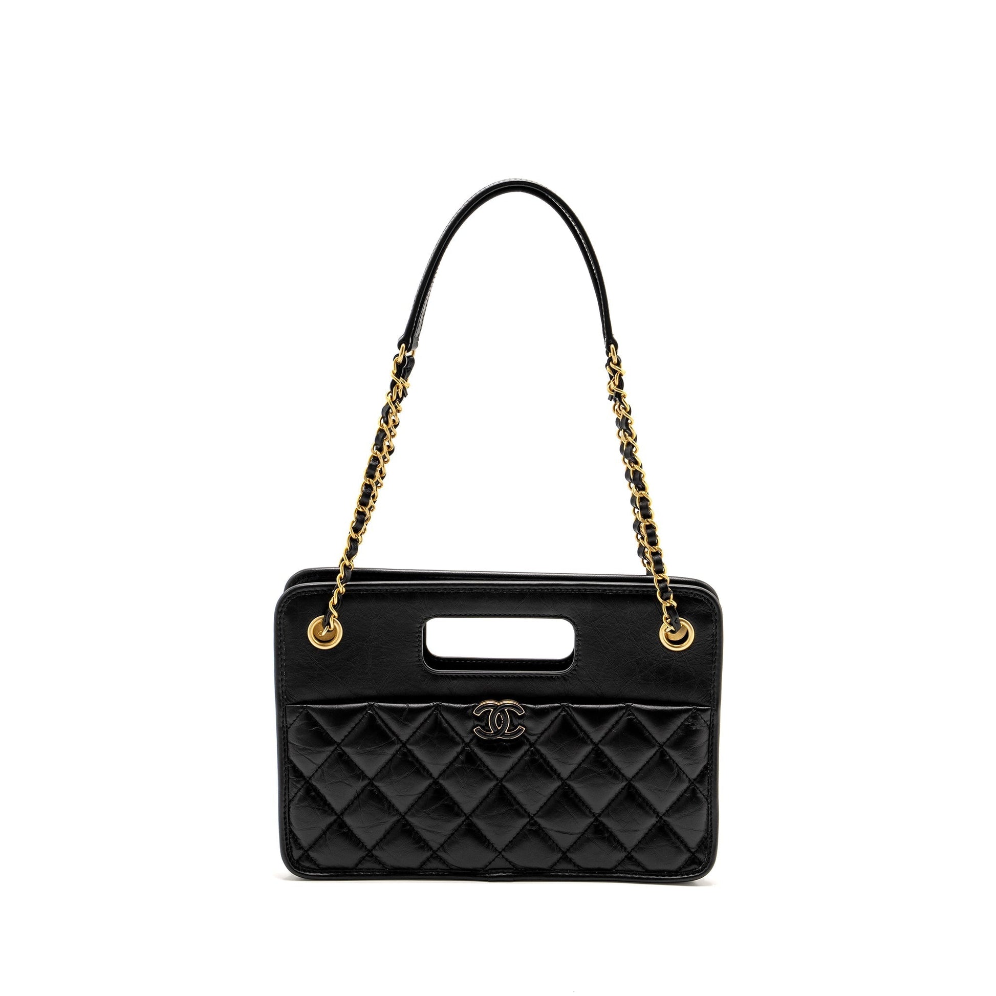 Chanel 23S Calfskin Brush GHW microchip Black Clutch Bag