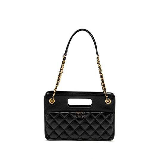 Chanel 23S Calfskin Brush GHW microchip Black Clutch Bag
