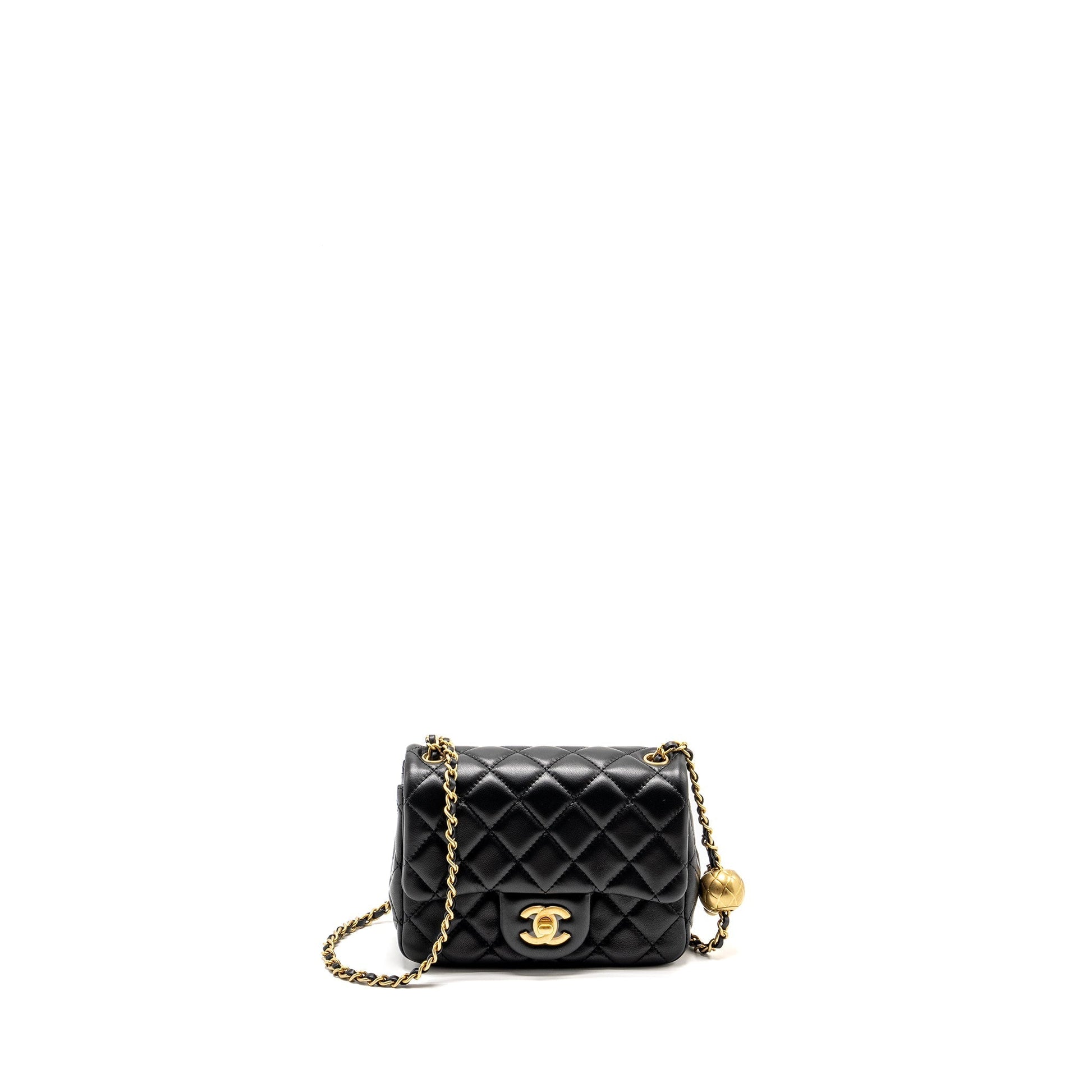 Chanel Pearl Crush Square Flap Lambskin GHW Black Shoulder Bag Microchip 8