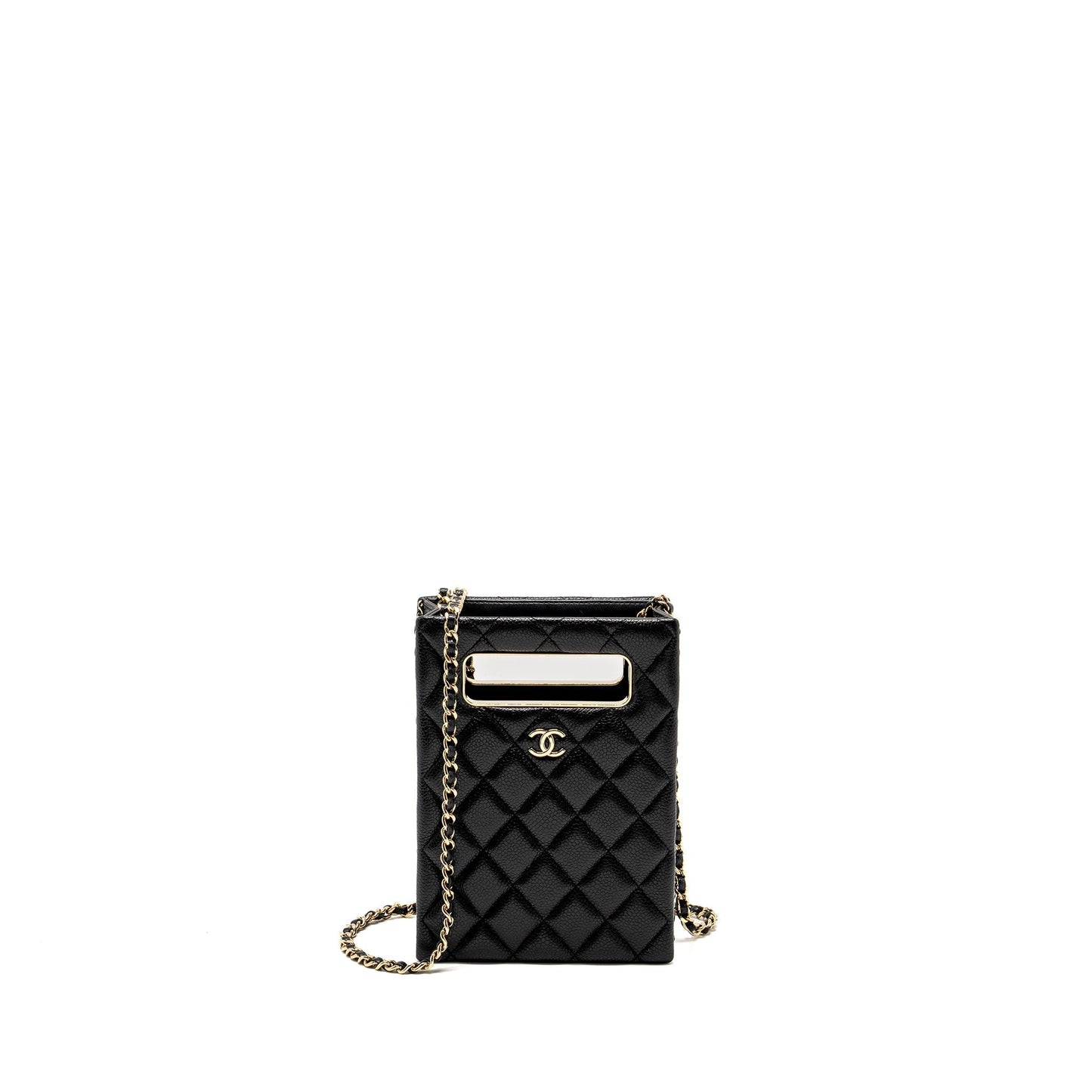 Chanel Quilted Evening Box Caviar LGHW Microchip Black Handbag