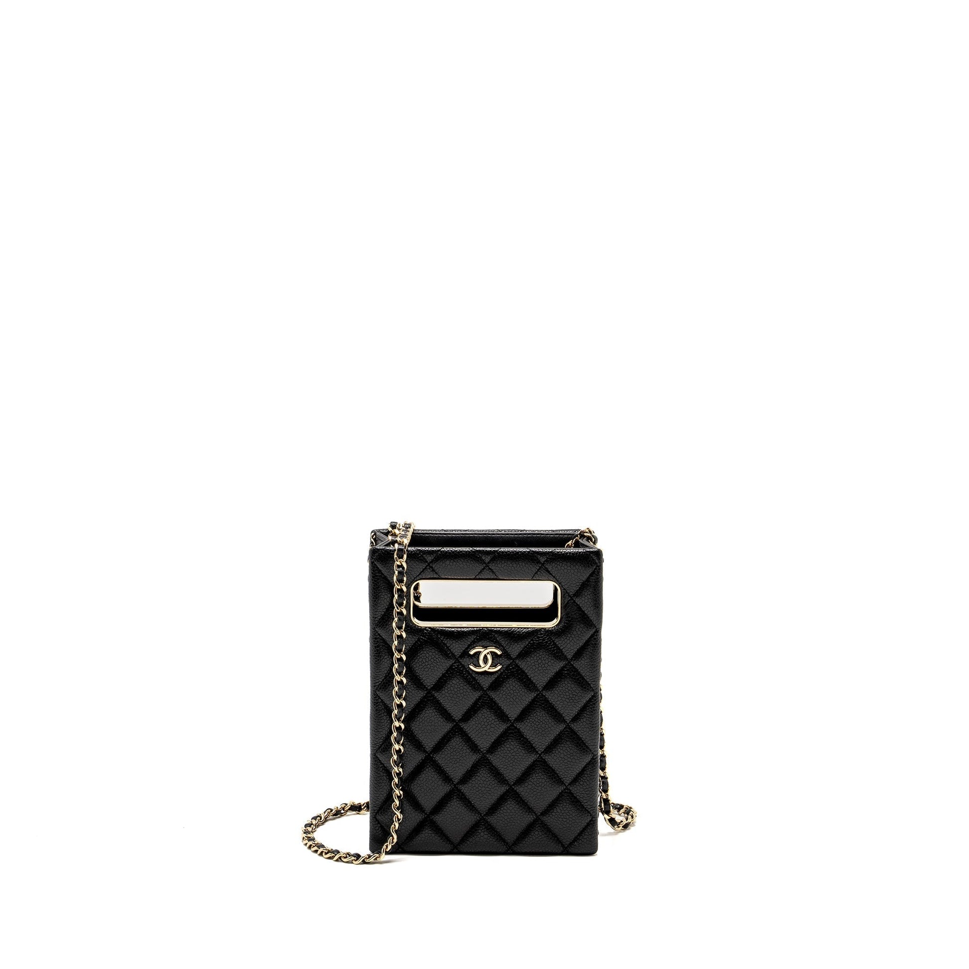 Chanel Quilted Evening Box Caviar LGHW Microchip Black Handbag