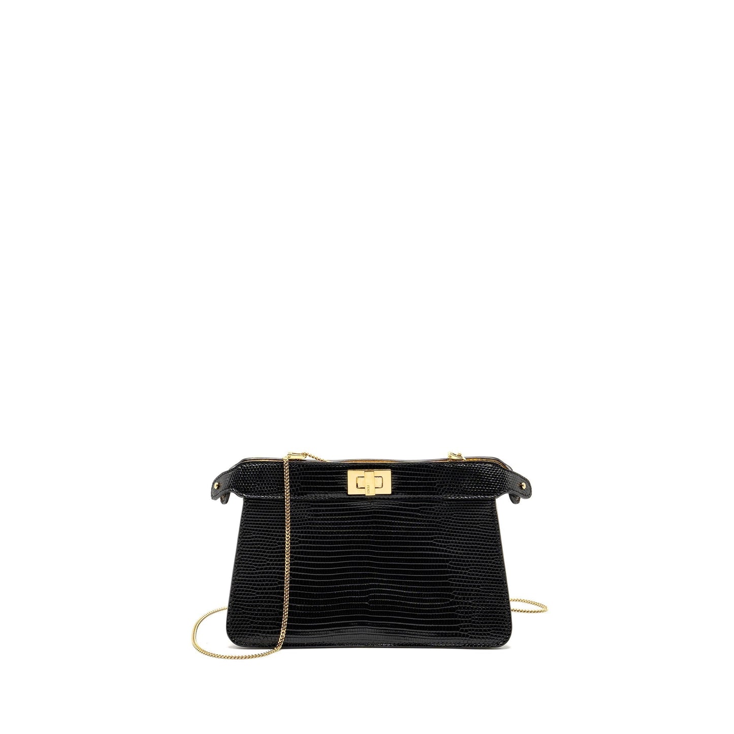 Fendi Peekaboo See You Purse Lizard Black Travel Bag