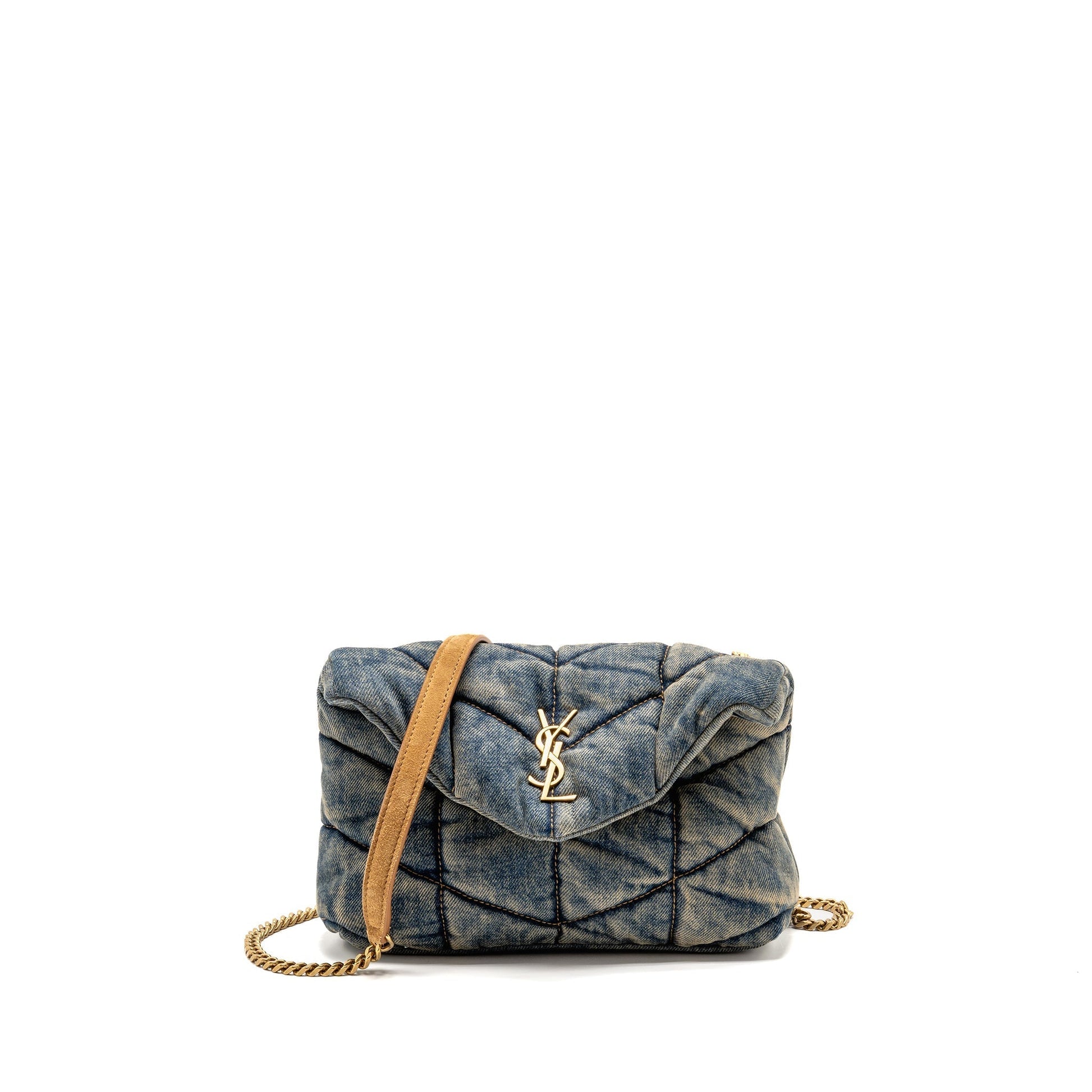 YSL Saint Laurent Toy Loulou Puffer Purse Indigo Cinnamon Shoulder Denim Blue Shoulder Bag