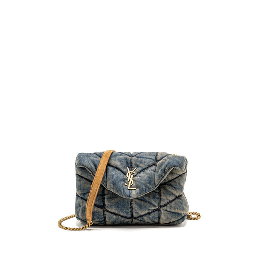 YSL Saint Laurent Toy Loulou Puffer Purse Indigo Cinnamon Shoulder Denim Blue Shoulder Bag