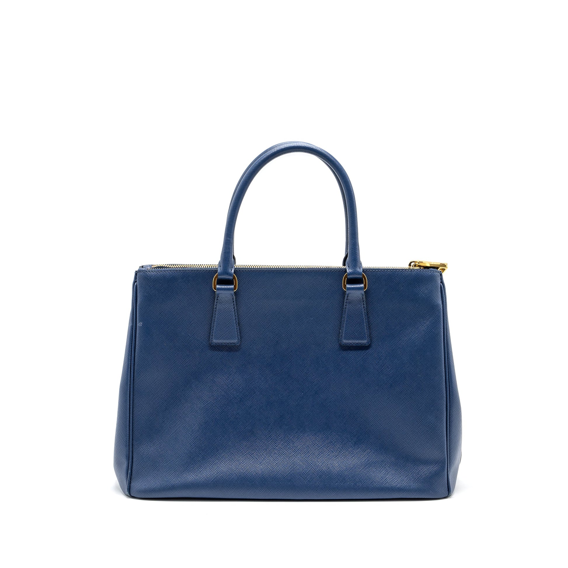 Prada Double Zip Tote Purse Saffiano Calfskin Handbag Blue Tote Bag