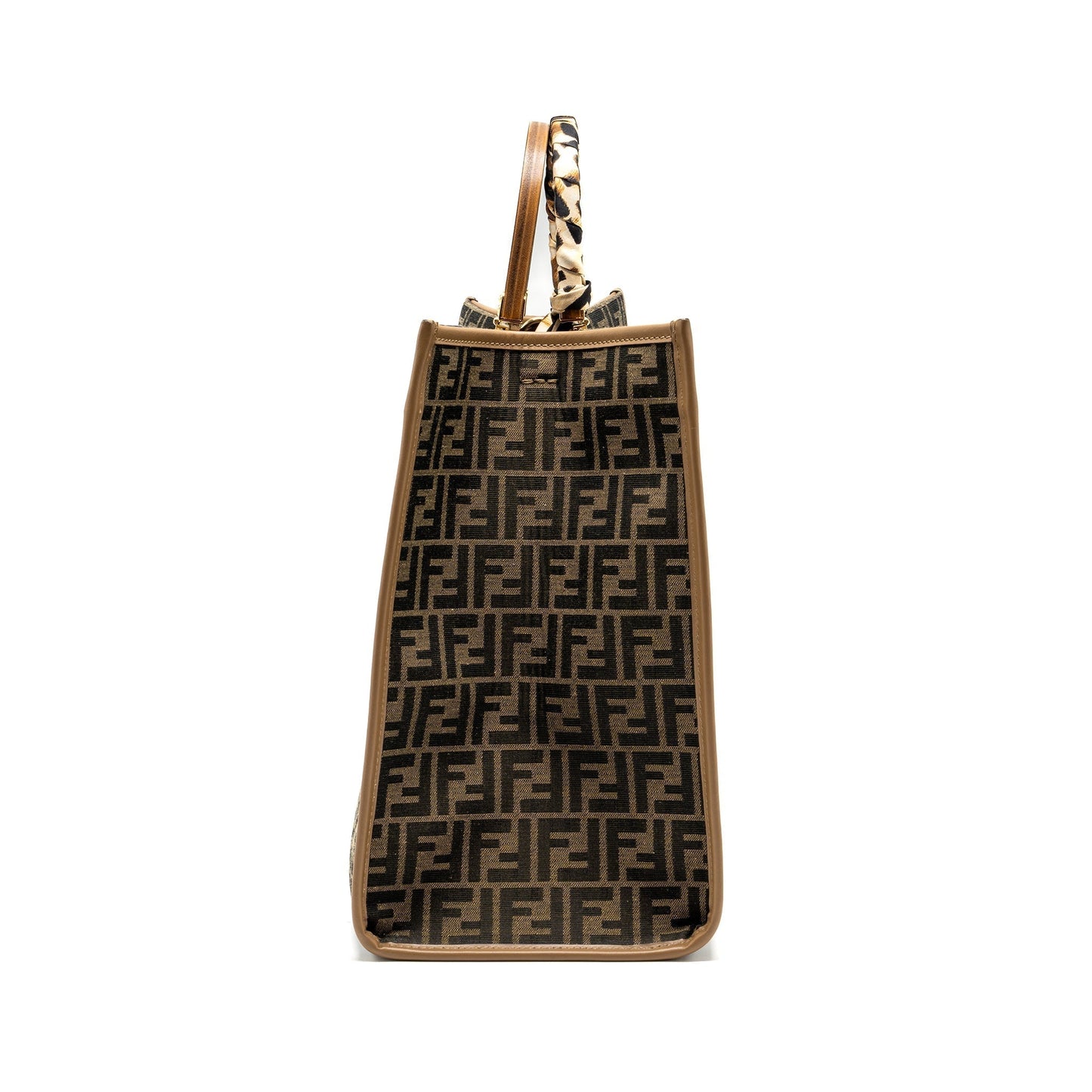 Fendi Sunshine Tote Shopper Jacquard Fabric Brown Large Tote Bag