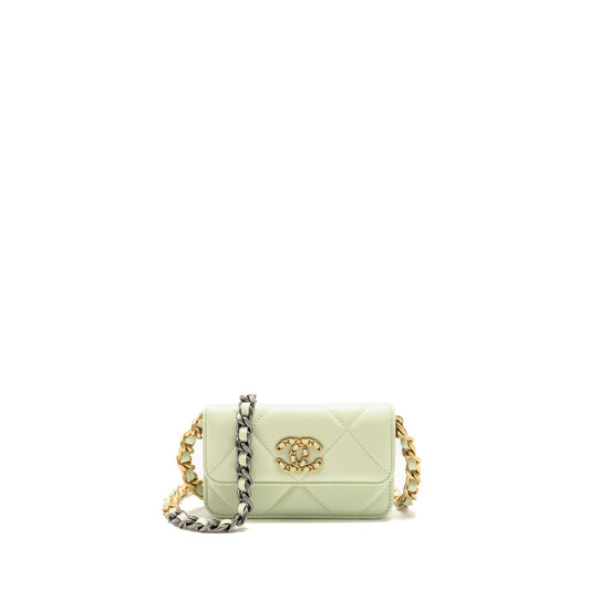 Chanel 19 Lambskin Light hardware Multicolour Green Clutch Bag