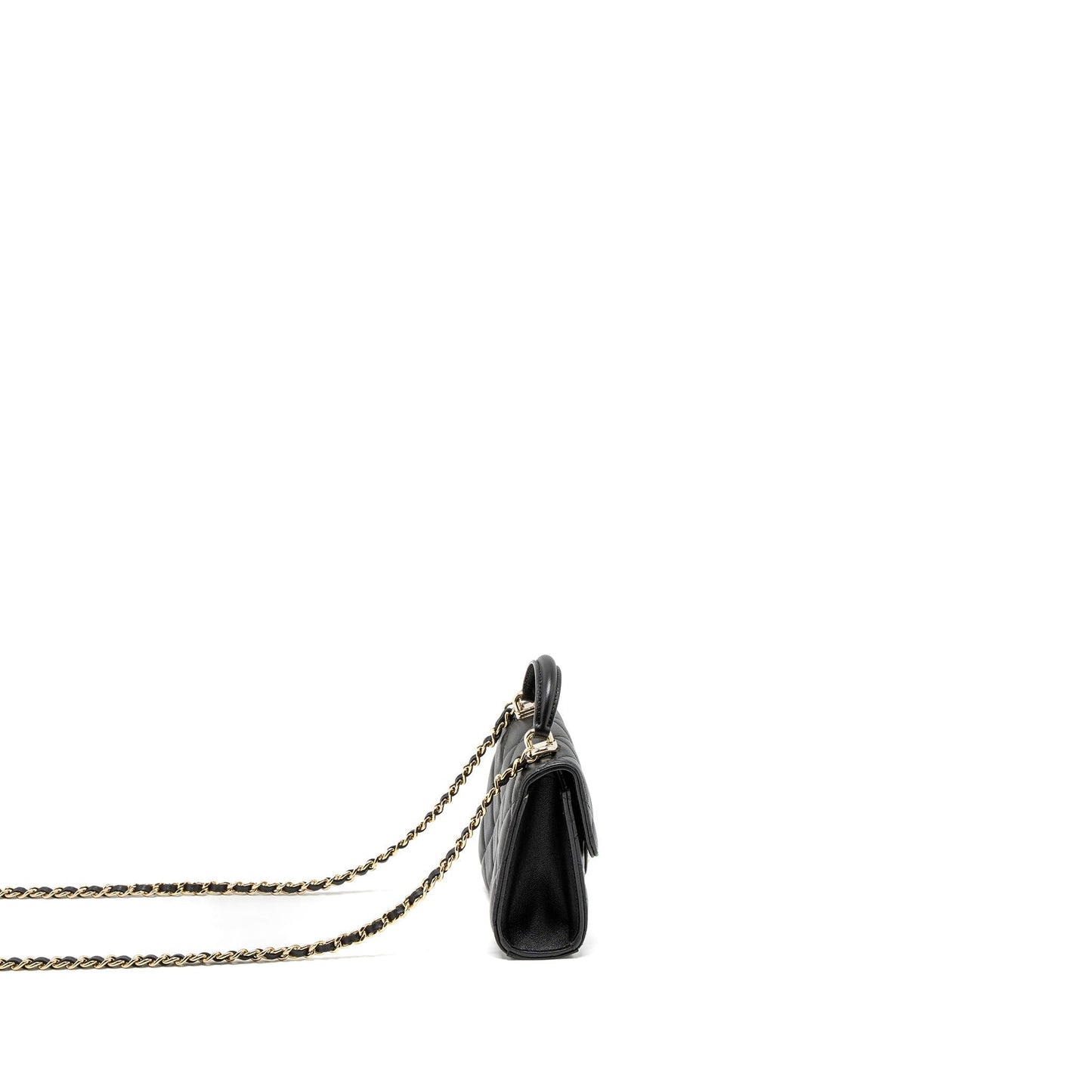 Chanel Top Handle Flap Lambskin LGHW Microchip Black Shoulder Bag