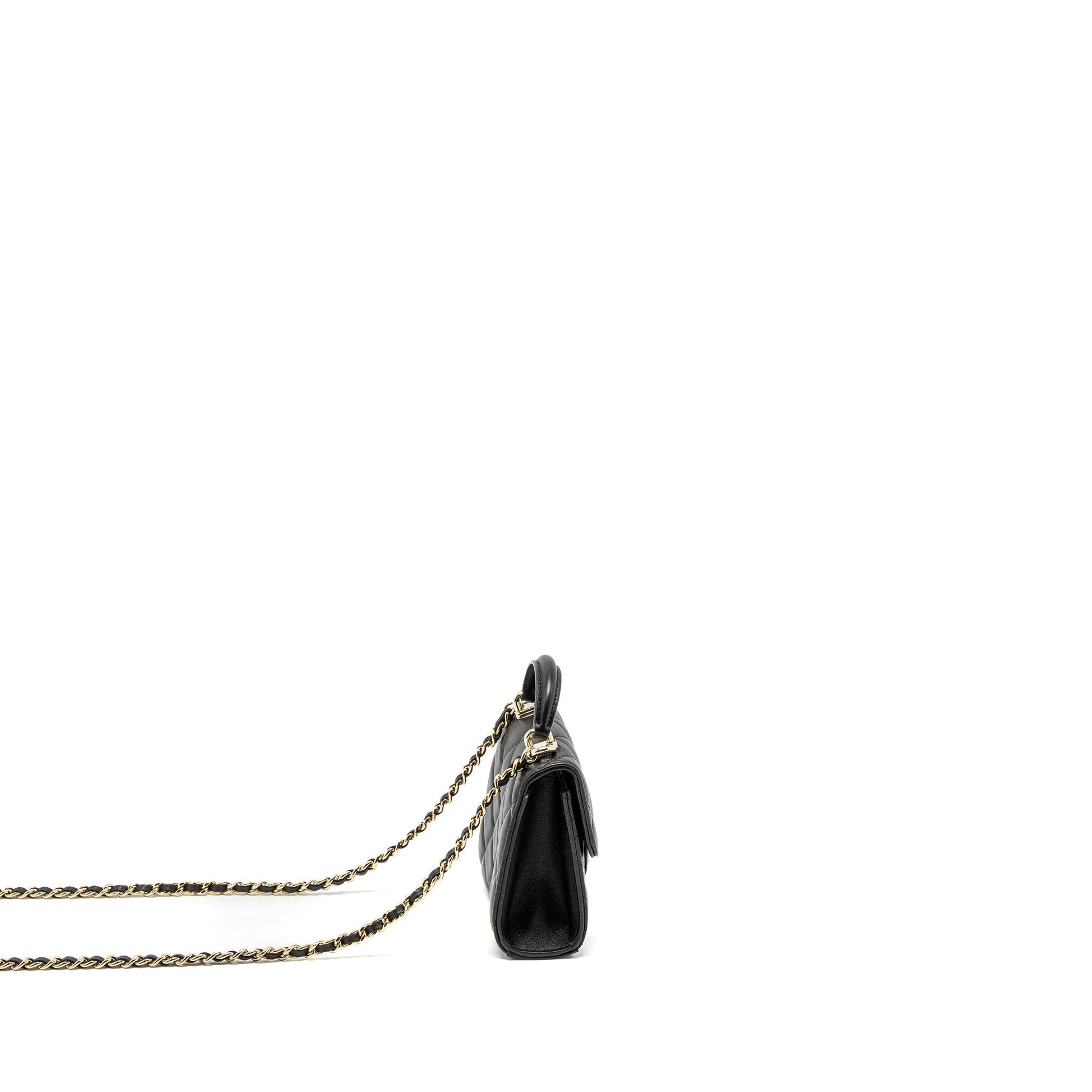 Chanel Top Handle Flap Lambskin LGHW Microchip Black Shoulder Bag