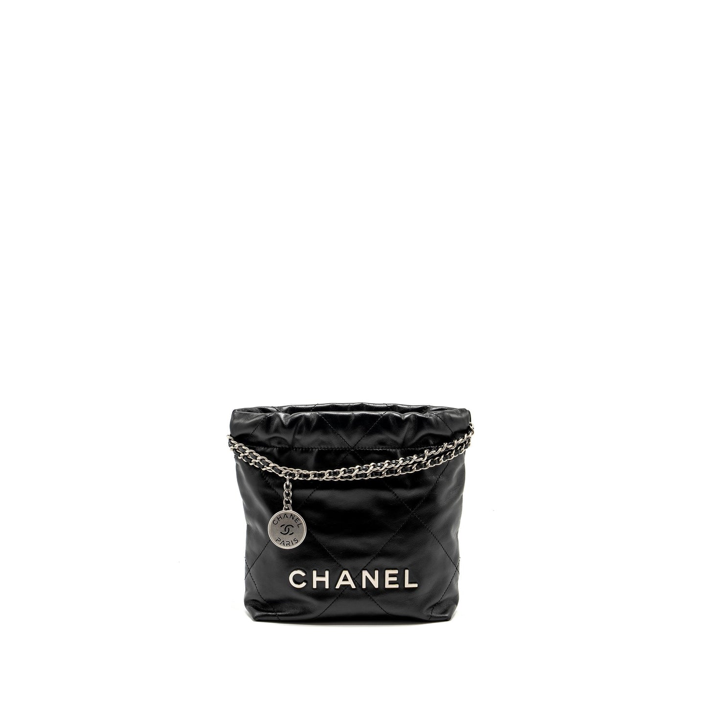 Chanel 22 Shiny Calfskin SHW Microchip Black Mini Bag