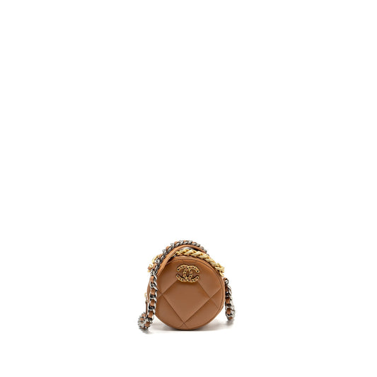 Chanel 19 Round Lambskin Caramel Hardware microchip Multicolour Clutch Bag