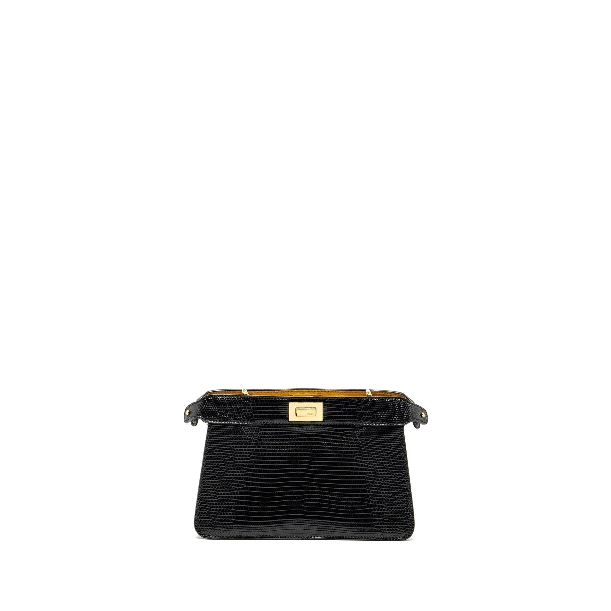 Fendi Peekaboo See You Purse Lizard Black Travel Bag