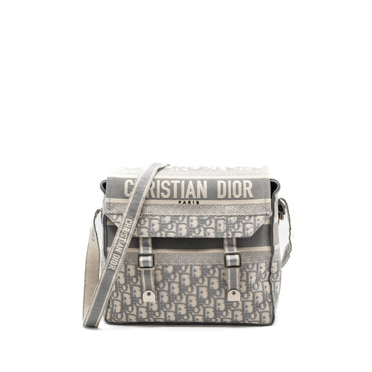 Dior camp Messenger Purse Oblique Embroidery Light Grey Travel Bag