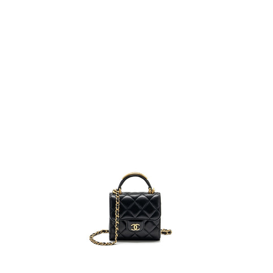 Chanel 22B Top Handle Flap Lambskin GHW Black Clutch Bag