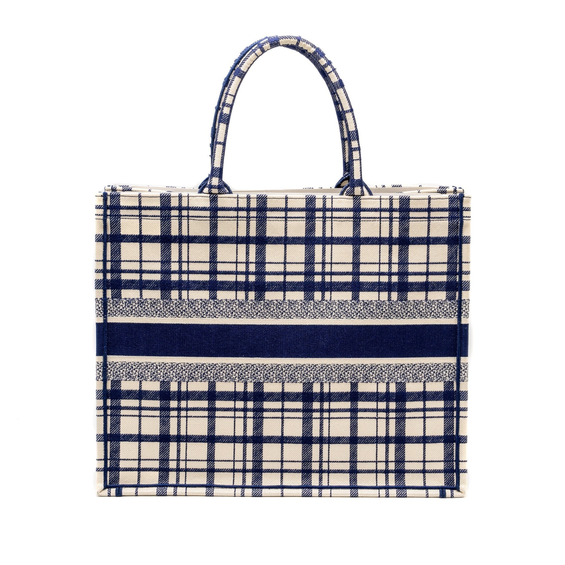 Dior Book Tote Linen Handbag Canvas Blue Tote Bag