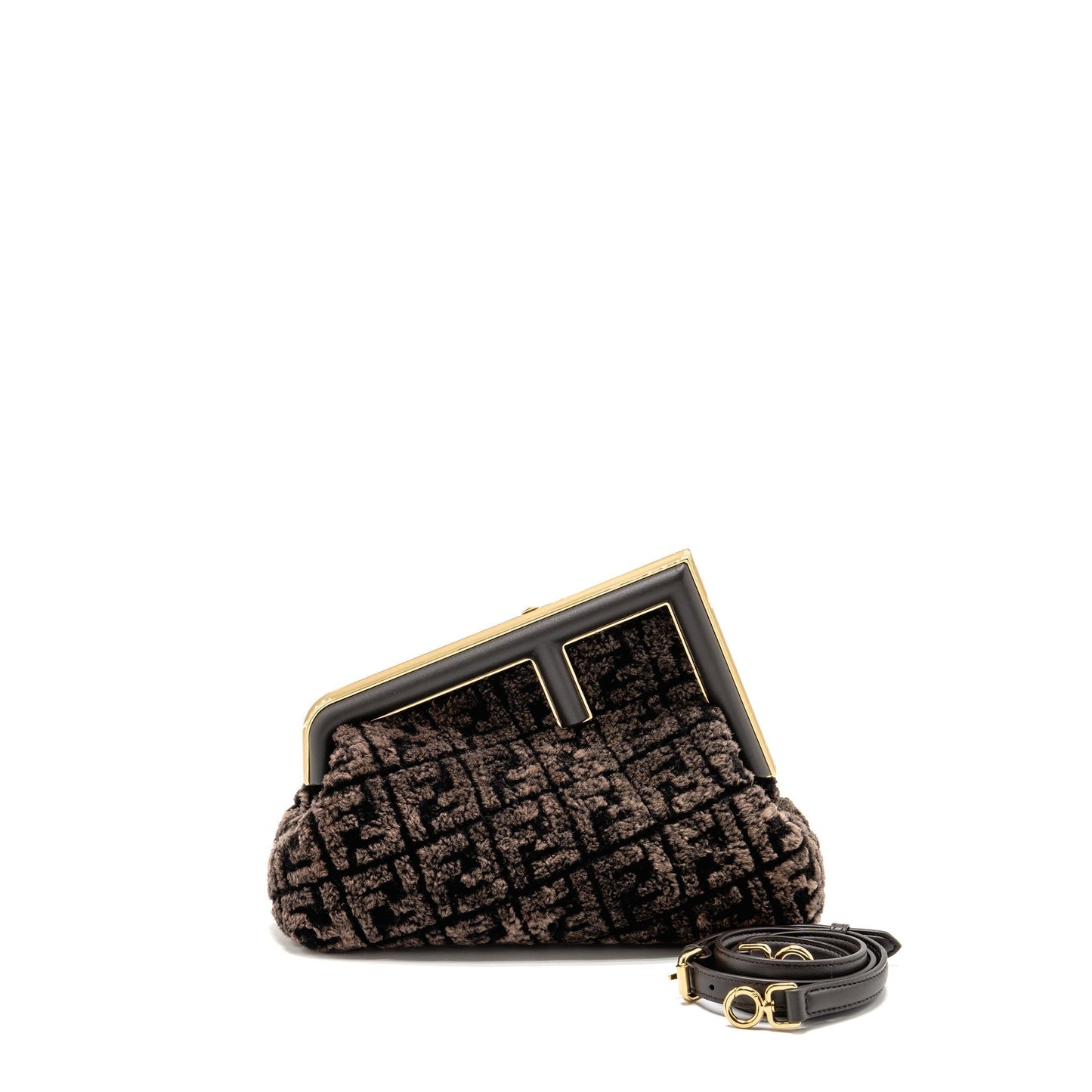 Fendi First Clutch Purse Shearling Brown Medium Clutch Bag