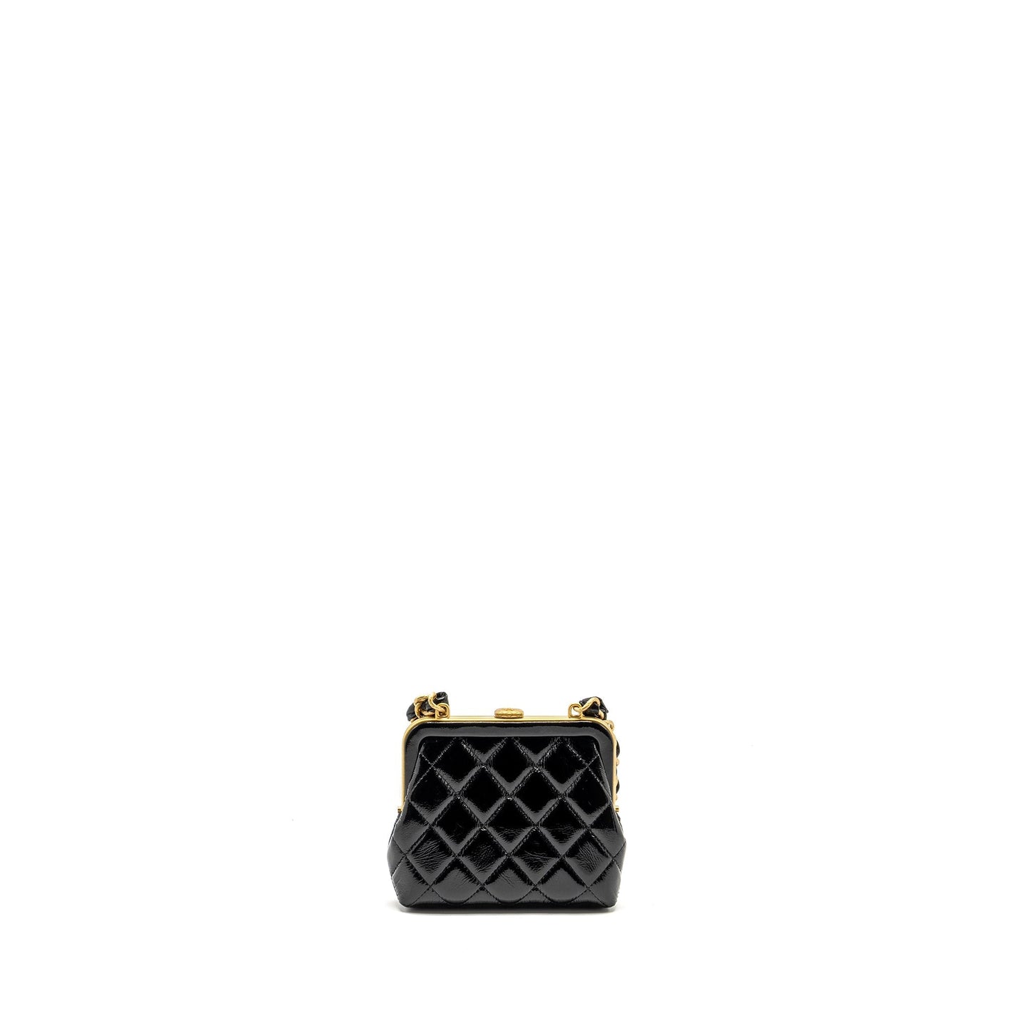 Chanel 24A Bowknot Patent Crumpled lambskin Shiny Black Pink Clutch Bag
