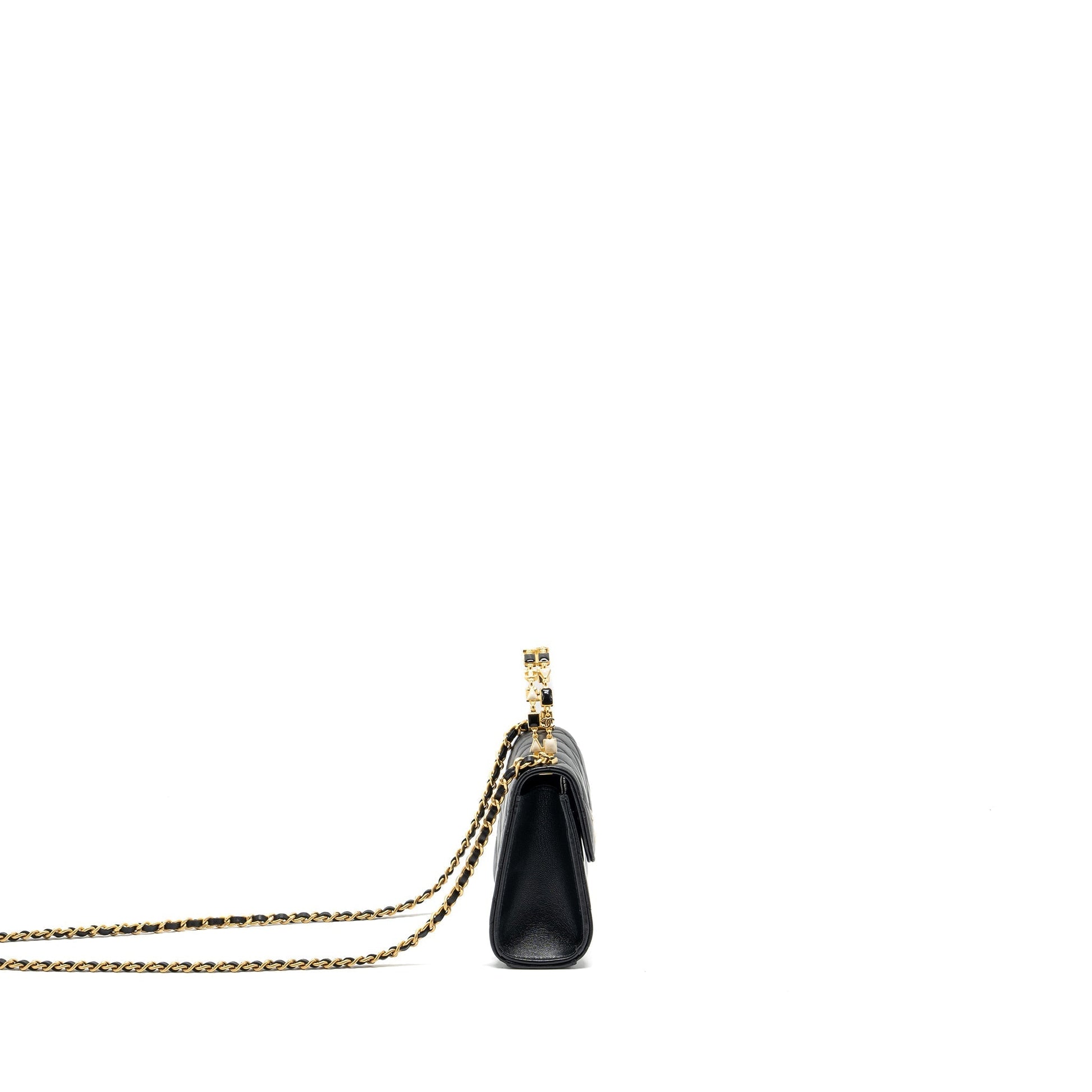 Chanel 22B Enamel Top handle Flap Lambskin Black Shoulder Bag Ghw Microchip